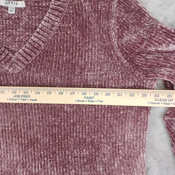 ORVIS Chenille Sweater Womens XXL Mauve Pink Chunky Cozy V-neck Pullover Soft - Picture 8 of 11